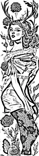 Free colorable bookmarks of a woman with antlers